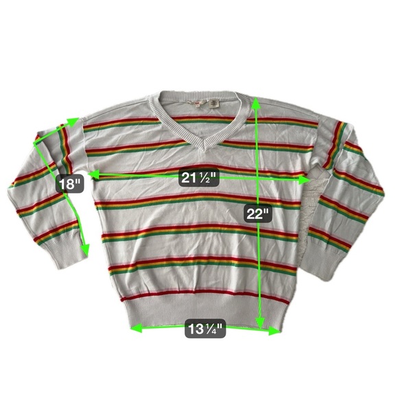 Levi’s Retro Stripe Normcore V-Neck Sweater White Multicolor Long Sleeve Medium - Picture 13 of 13